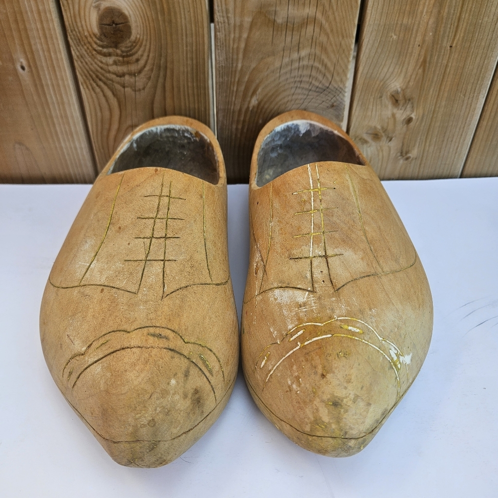 Vintage Large Pair Rustic Wooden Clogs Dutch